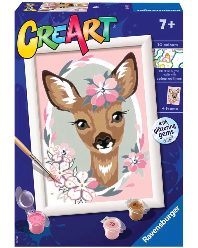 Нарисувай картина с еленче - Ravensburger Нарисувай картина с еленче - Ravensburger - Творчески комплект с акрилни бои от серията CreArt - творчески комплект