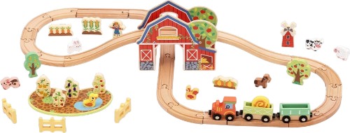 Дървено влакче с релси Ферма - Tooky Toy Дървено влакче с релси Ферма - Tooky Toy - фигура