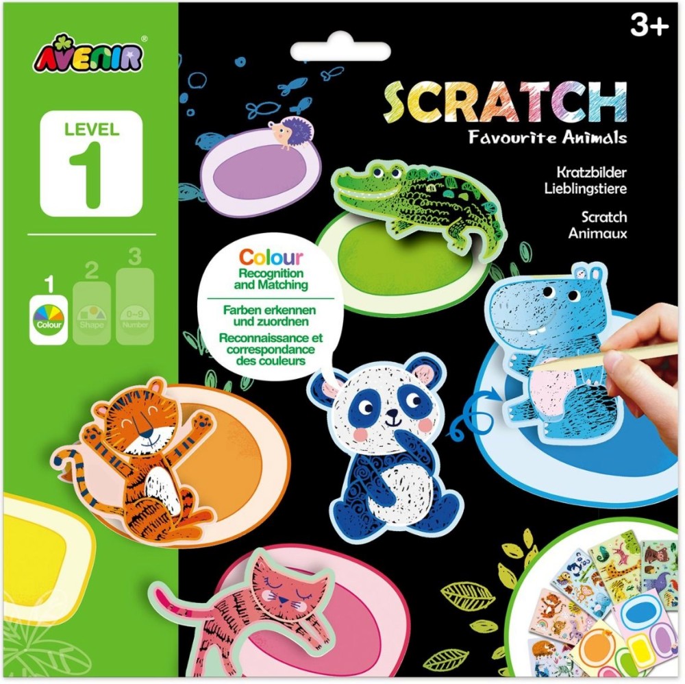 Скреч картини Животни и цветове Ниво 1 - Avenir Скреч картини Животни и цветове Ниво 1 - Avenir - Творчески комплект "Първи познания" - творчески комплект