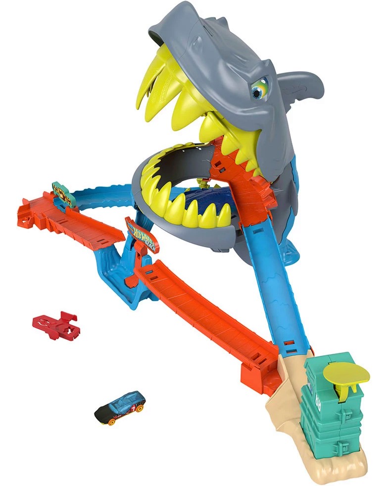Писта с количка Атакуваща акула - Mattel Писта с количка Атакуваща акула - Mattel - От серията Hot Wheels - играчка