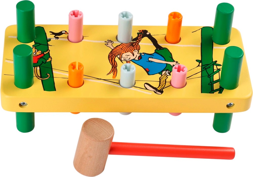 Дървена играчка с чукче Пипи - Micki Дървена играчка с чукче Пипи - Micki - На тема Пипи Дългото чорапче - играчка