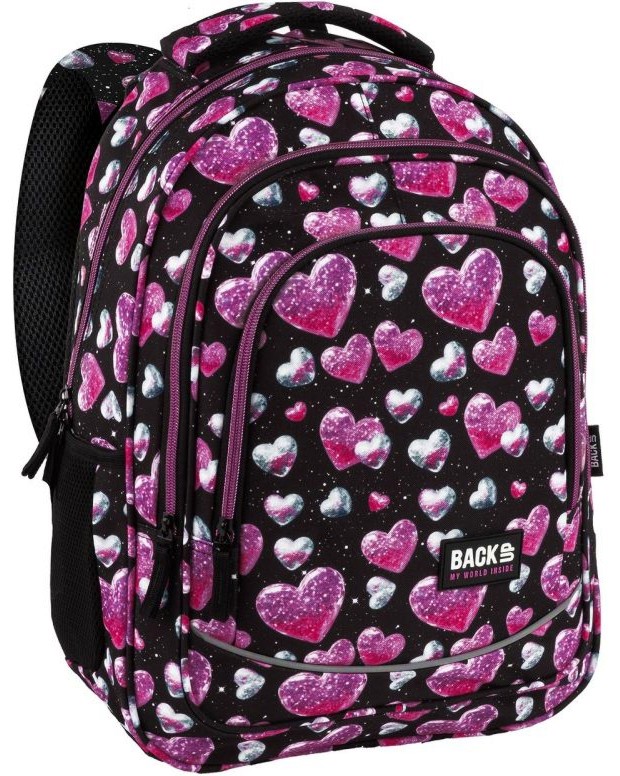 Ученическа раница BackUp Ученическа раница BackUp - От серията Glitter Hearts - раница