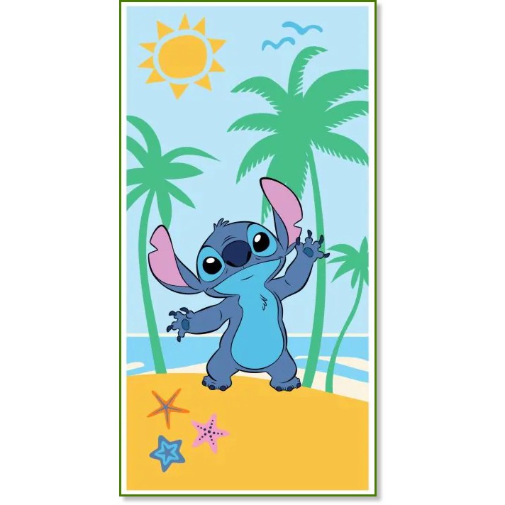 Детска плажна кърпа Stitch Sunny Детска плажна кърпа Stitch Sunny - 70 x 140 cm, 100% памук, на тема на тема Лило и Стич - играчка