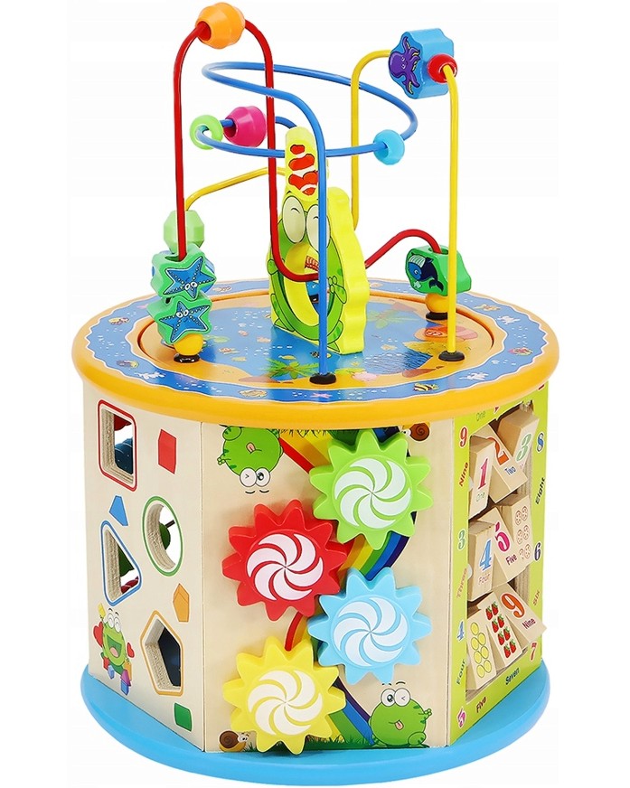 Дървено образователно кубче с активности 8 в 1 - Iso Trade Дървено образователно кубче с активности 8 в 1 - Iso Trade - играчка