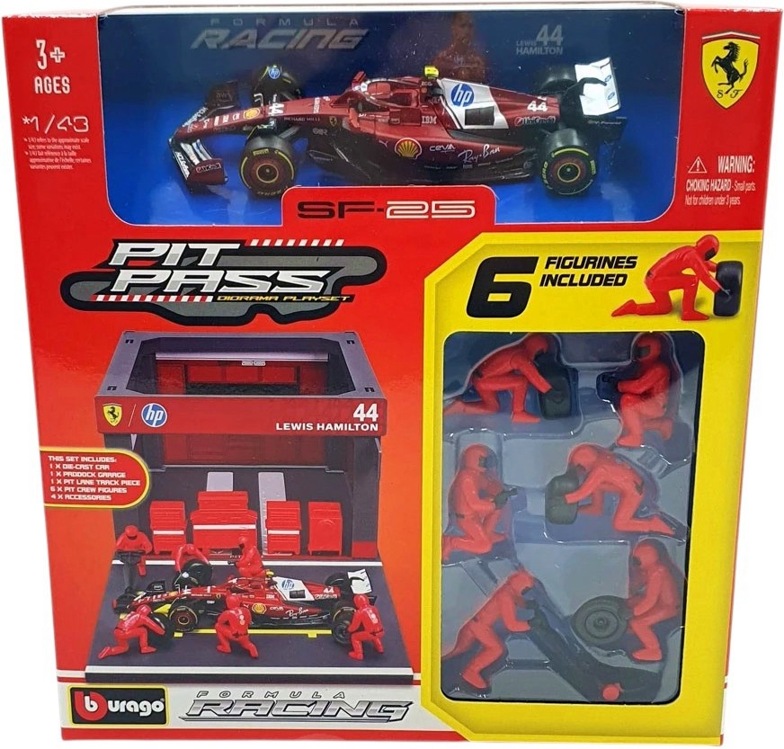 Количка Ferrari SF25 (#44) с фигурки - Bburago Количка Ferrari SF25 (#44) с фигурки - Bburago - От серията Race Collezione - играчка