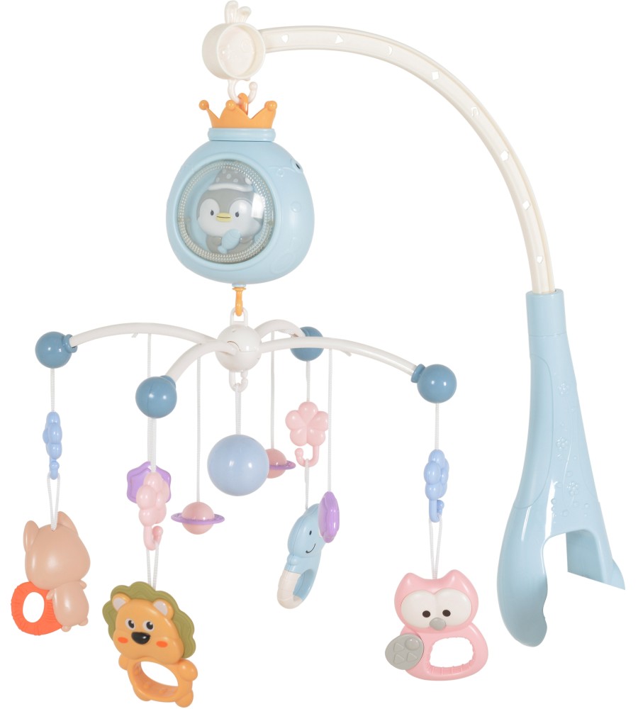 Въртележка за легло Пингвин Moni Въртележка за легло Пингвин Moni - С музикални ефекти и дистанционно - играчка