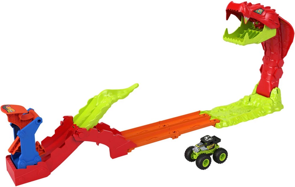 Писта с количка Змийска каскада - Mattel Писта с количка Змийска каскада - Mattel - От серията Hot Wheels: Monster Trucks - играчка