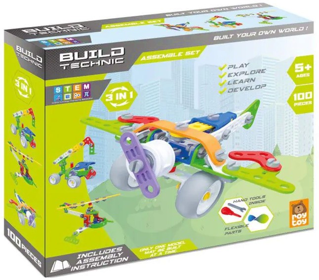 Детски конструктор 3 в 1 Самолет, Хеликоптер и Кран Roy Toy Детски конструктор 3 в 1 Самолет, Хеликоптер и Кран Roy Toy - От серията Build Technic - играчка