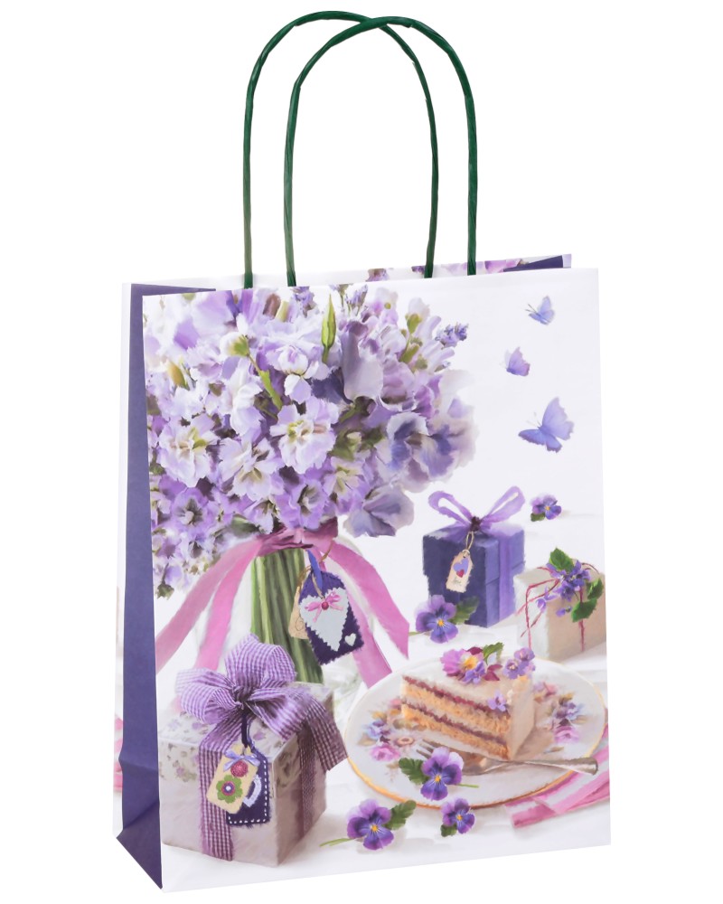 Подаръчна торбичка Лилави Цветя - Unic Art Подаръчна торбичка Лилави Цветя - Unic Art - С размери 20 / 25 / 8 cm - продукт