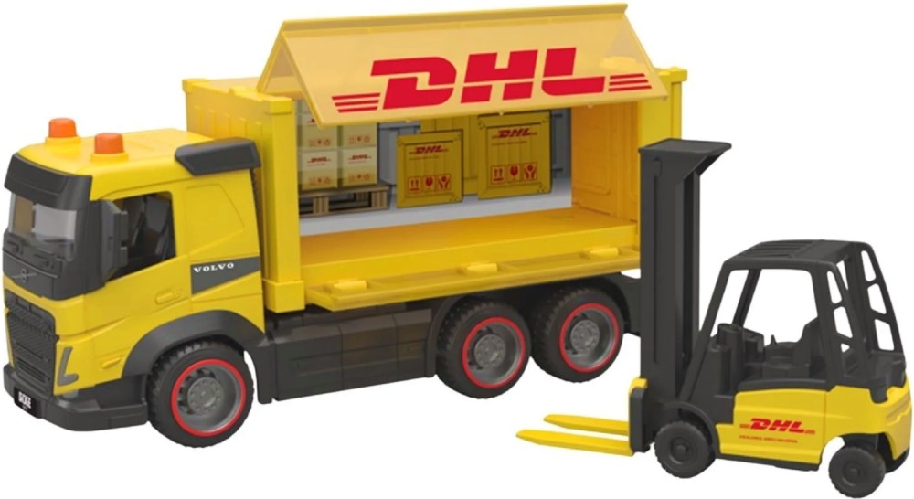 Товарен камион с мотокар DHL - Dickie Товарен камион с мотокар DHL - Dickie - играчка