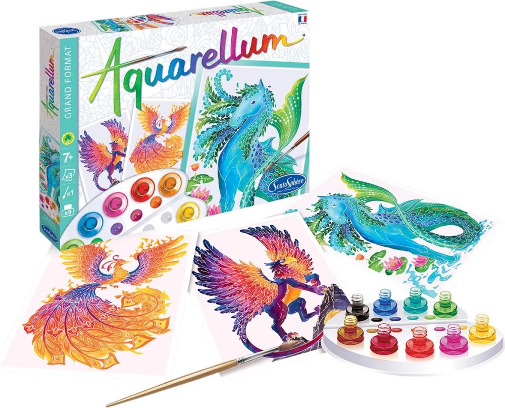 Оцветявай с акварелни бои Митични животни - Sentosphere Оцветявай с акварелни бои Митични животни - Sentosphere - Творчески комплект за рисуване от серията Aquarellum - творчески комплект