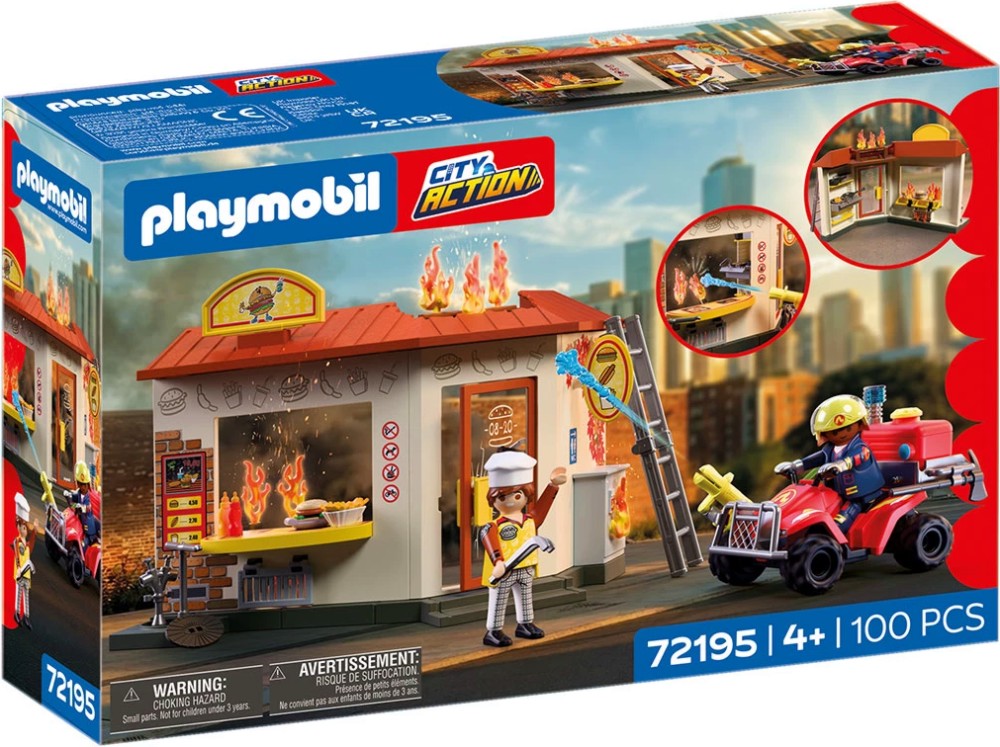 Playmobil City Action - Пожарно АТВ с павилион за бургери Playmobil City Action - Пожарно АТВ с павилион за бургери - играчка