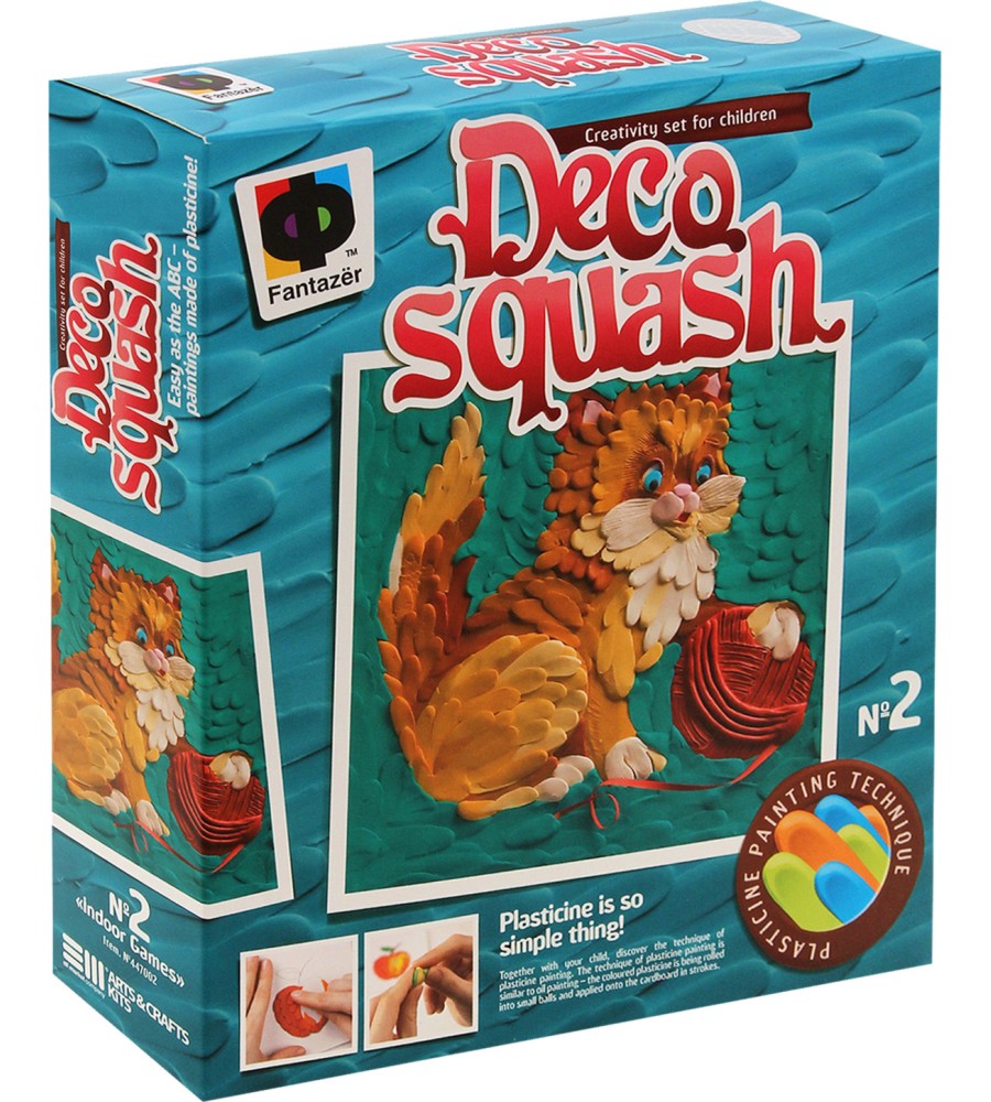Създай сам картина от пластилин - Игриво коте - Творчески комплект от серията "Deco Squash" - творчески комплект