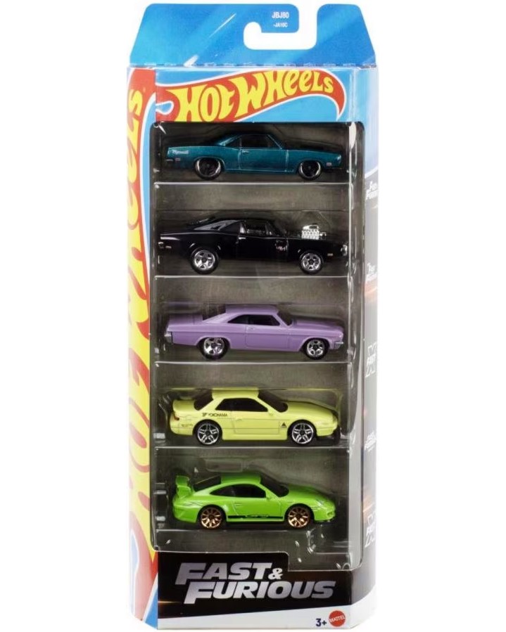 Метални колички Fast and Furious - Mattel Метални колички Fast and Furious - Mattel - 5 броя, от серията Hot Wheels - играчка