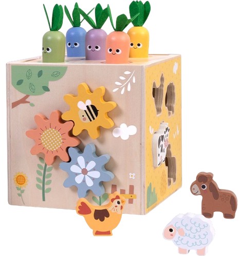 Дървен куб с активности Ферма - Tooky Toy Дървен куб с активности Ферма - Tooky Toy - играчка