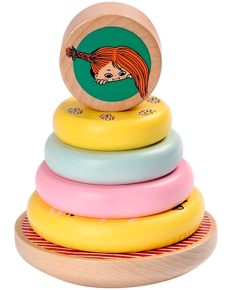 Дървена кула с рингове Пипи - Micki Дървена кула с рингове Пипи - Micki - На тема Пипи Дългото чорапче - играчка