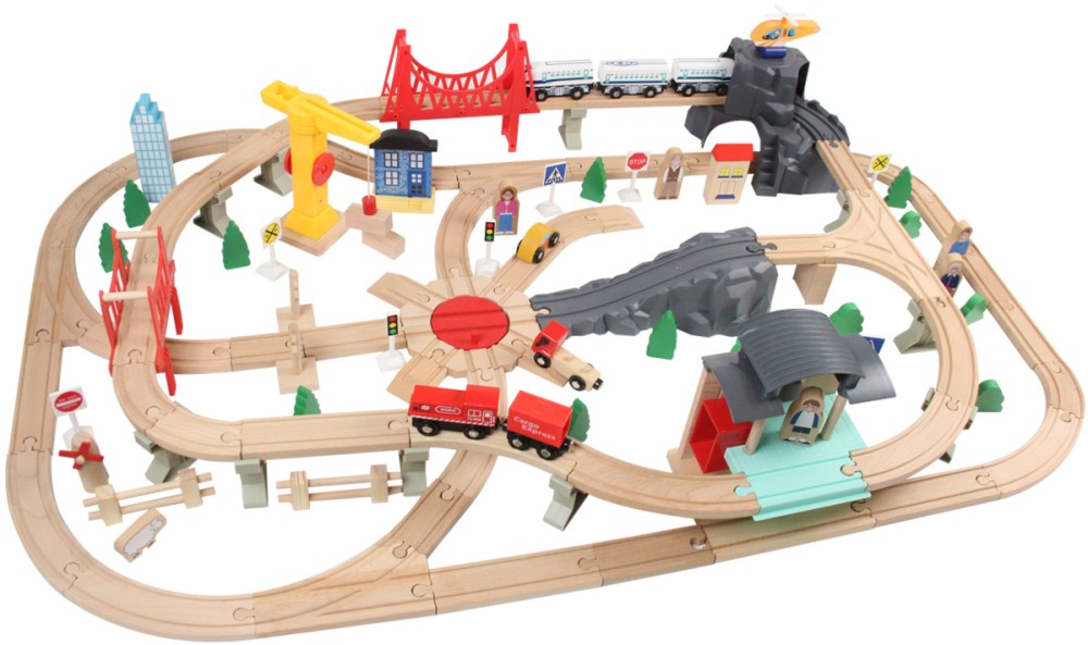 Дървено влакче с релси - Кръстовище Дървено влакче с релси - Кръстовище - играчка