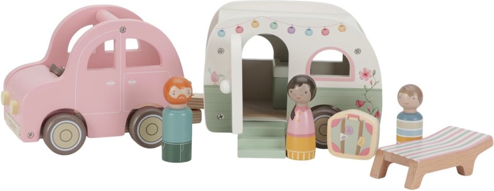 Дървена кола с каравана Little Dutch Дървена кола с каравана Little Dutch - От серията Essentials - играчка