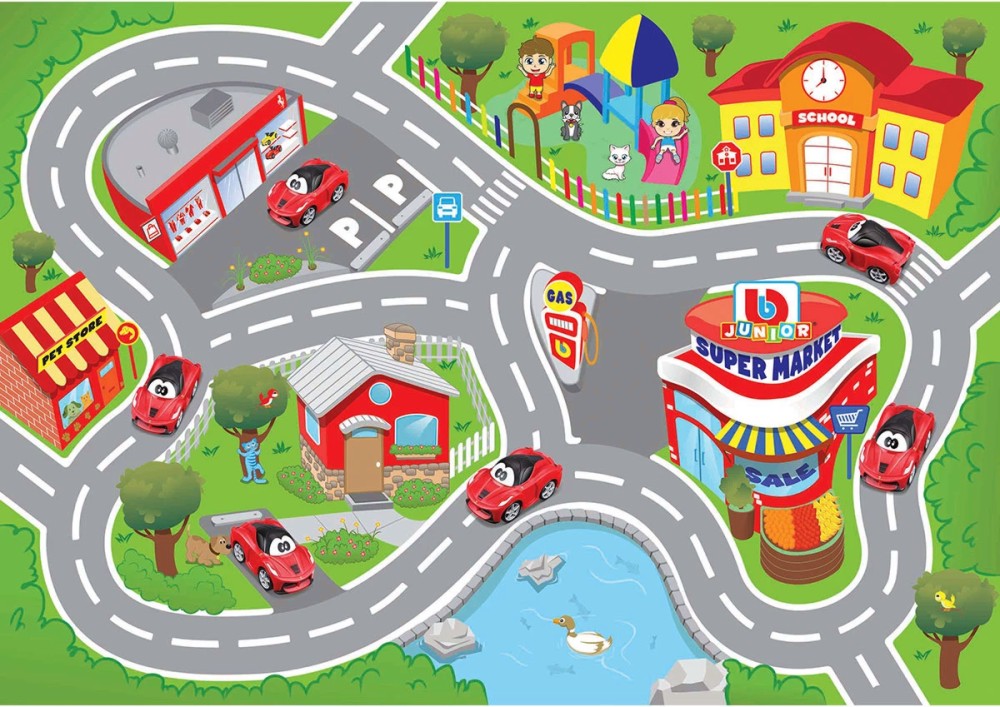 Детско килимче за игра с количка Ferrari City - Bburago Детско килимче за игра с количка Ferrari City - Bburago - От серията Junior - играчка
