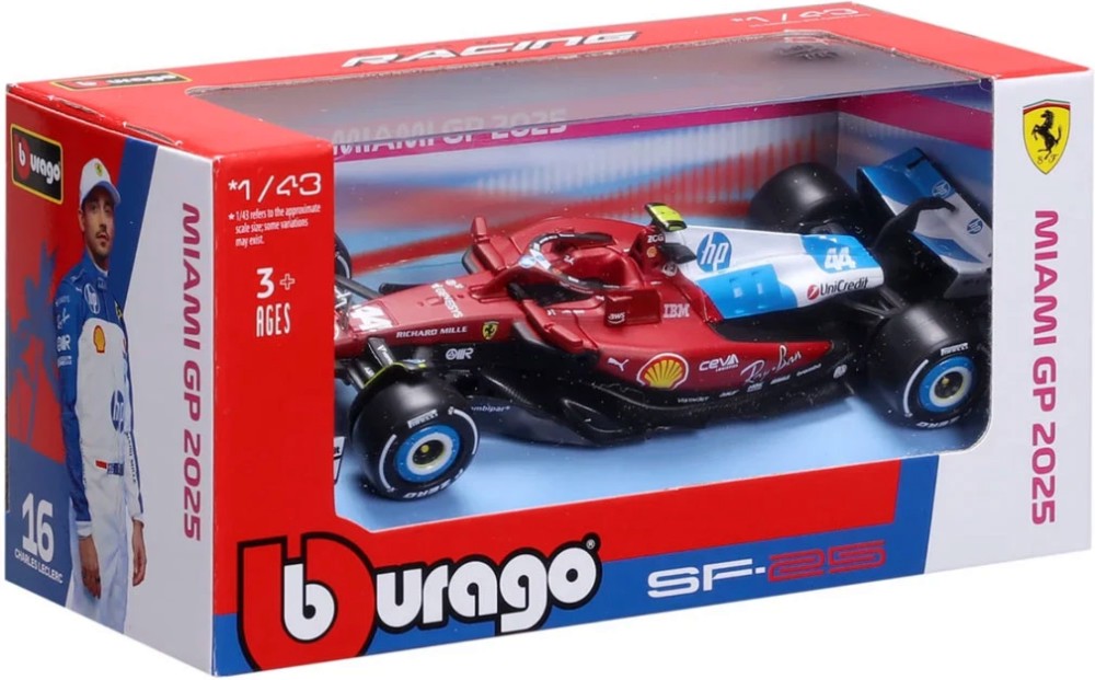 Количка F1 SF-25 (#44) - Bburago Количка F1 SF-25 (#44) - Bburago - От серията Race Collezione - количка