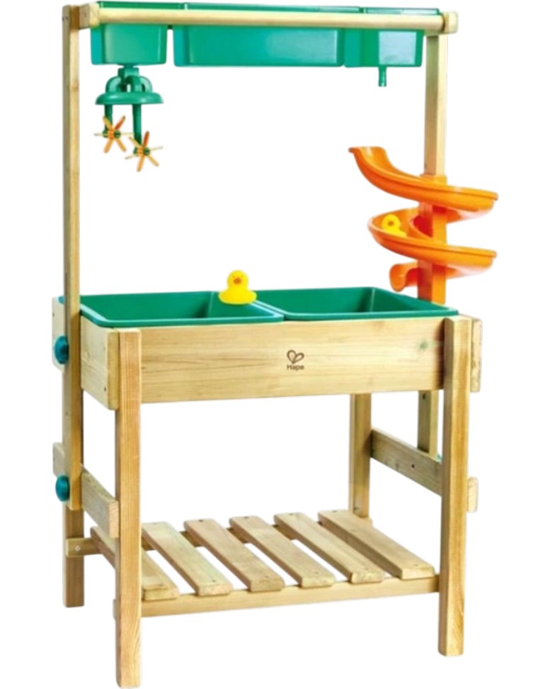 Дървена многофункционална маса за игра с вода - HaPe Дървена многофункционална маса за игра с вода - HaPe - От серията Nature Fun - играчка