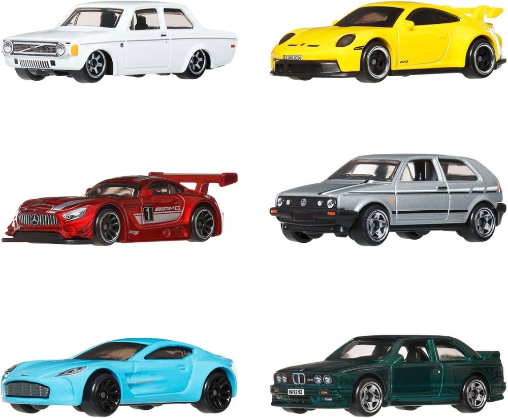 Комплект с колички Европейски стил - Mattel Комплект с колички Европейски стил - Mattel - 6 броя, от серията Hot Wheels - играчка