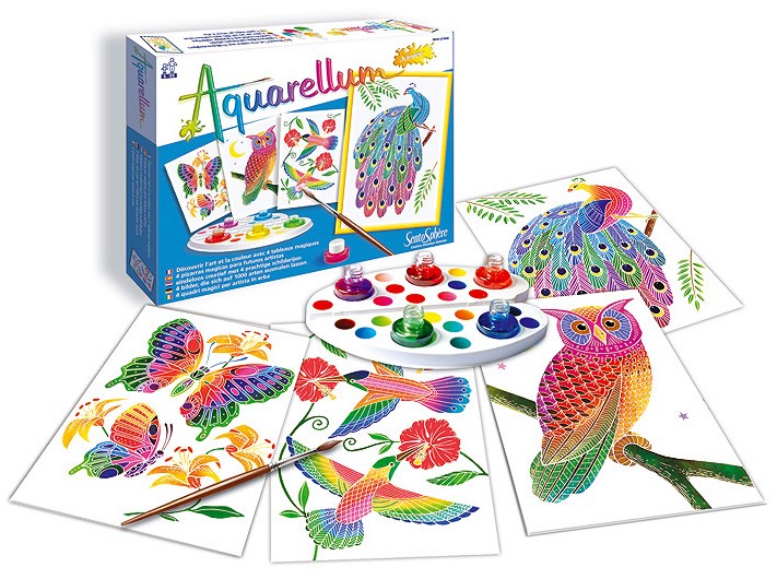 Оцветявай с акварелни бои Sentosphere - Птици - Творчески комплект за рисуване - играчка
