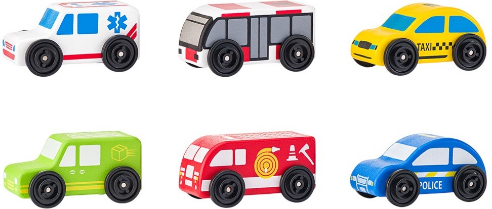 Дървени колички - Woodyland Дървени колички - Woodyland - 6 броя - играчка