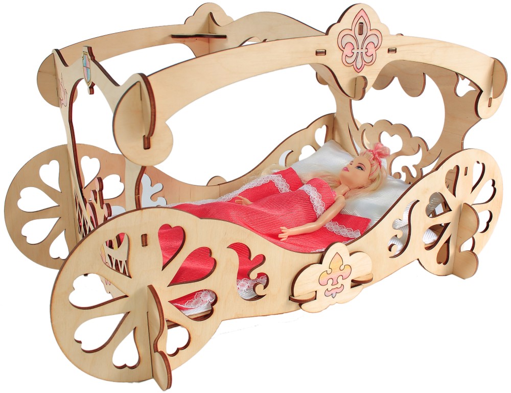 Дървено легло за принцеси за оцветяване Woody - играчка