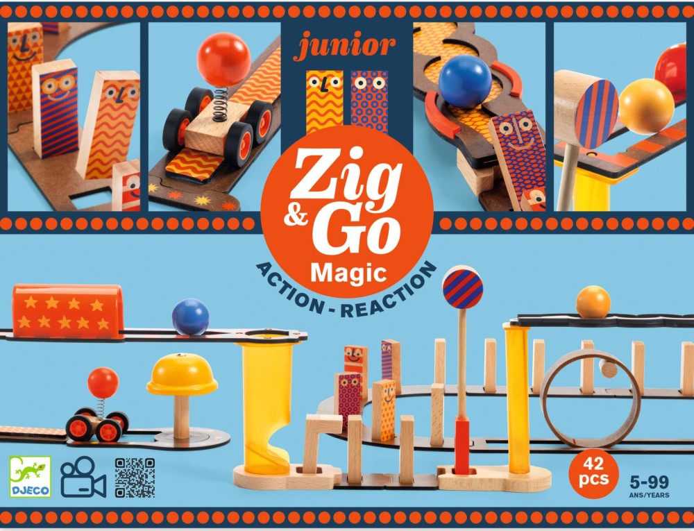 Дървен конструктор Магия - Djeco Дървен конструктор Магия - Djeco - От 42 части, от серията Zip and Go - играчка