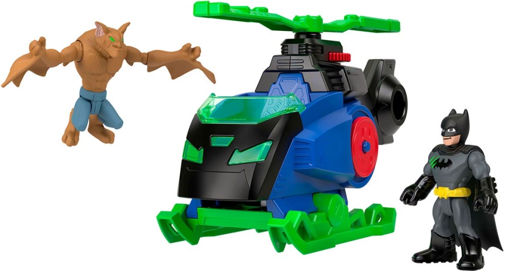 Хеликоптерът на Батман с мини фигурки - Mattel Хеликоптерът на Батман с мини фигурки - Mattel - На тема Батман - играчка