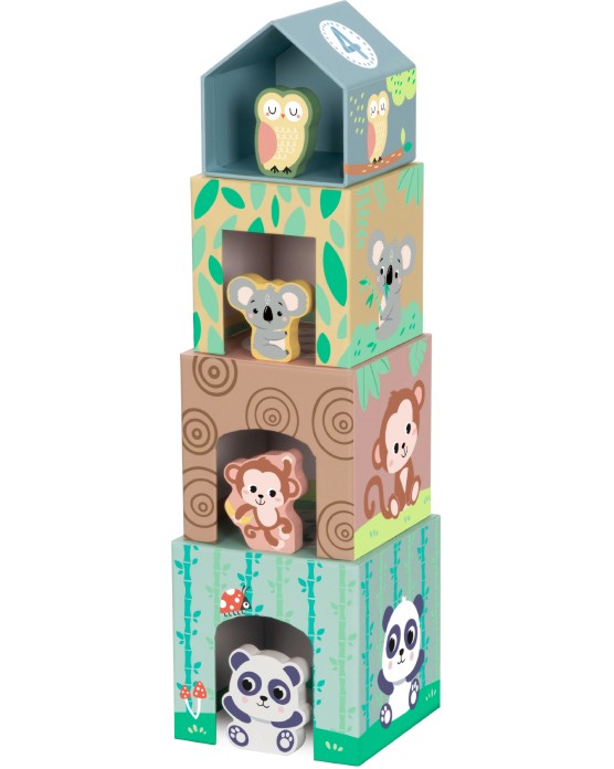 Картонени кубчета с дървени животни - Hi Pando Картонени кубчета с дървени животни - Hi Pando - играчка
