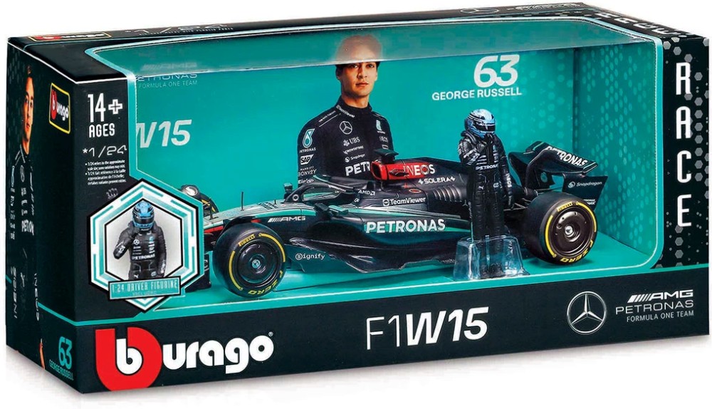 ������� F1 Mercedes W15 � ������ George Russel 63 - Bburago - �� ������� Race Collezione - �������