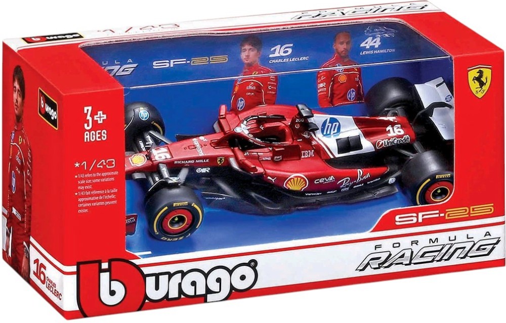 Количка F1 SF-25 (#16) - Bburago Количка F1 SF-25 (#16) - Bburago - От серията Race Collezione - количка