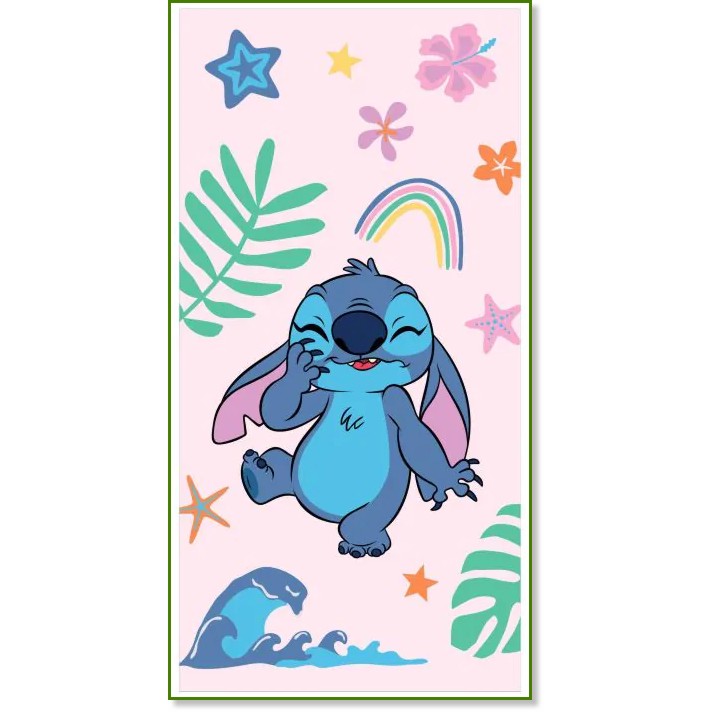Детска плажна кърпа Stitch Rainbow Детска плажна кърпа Stitch Rainbow - 70 x 140 cm, 100% памук, на тема на тема Лило и Стич - играчка