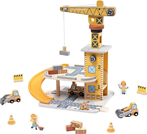 Дървен кран със строителна площадка - Tooky Toy Дървен кран със строителна площадка - Tooky Toy - играчка
