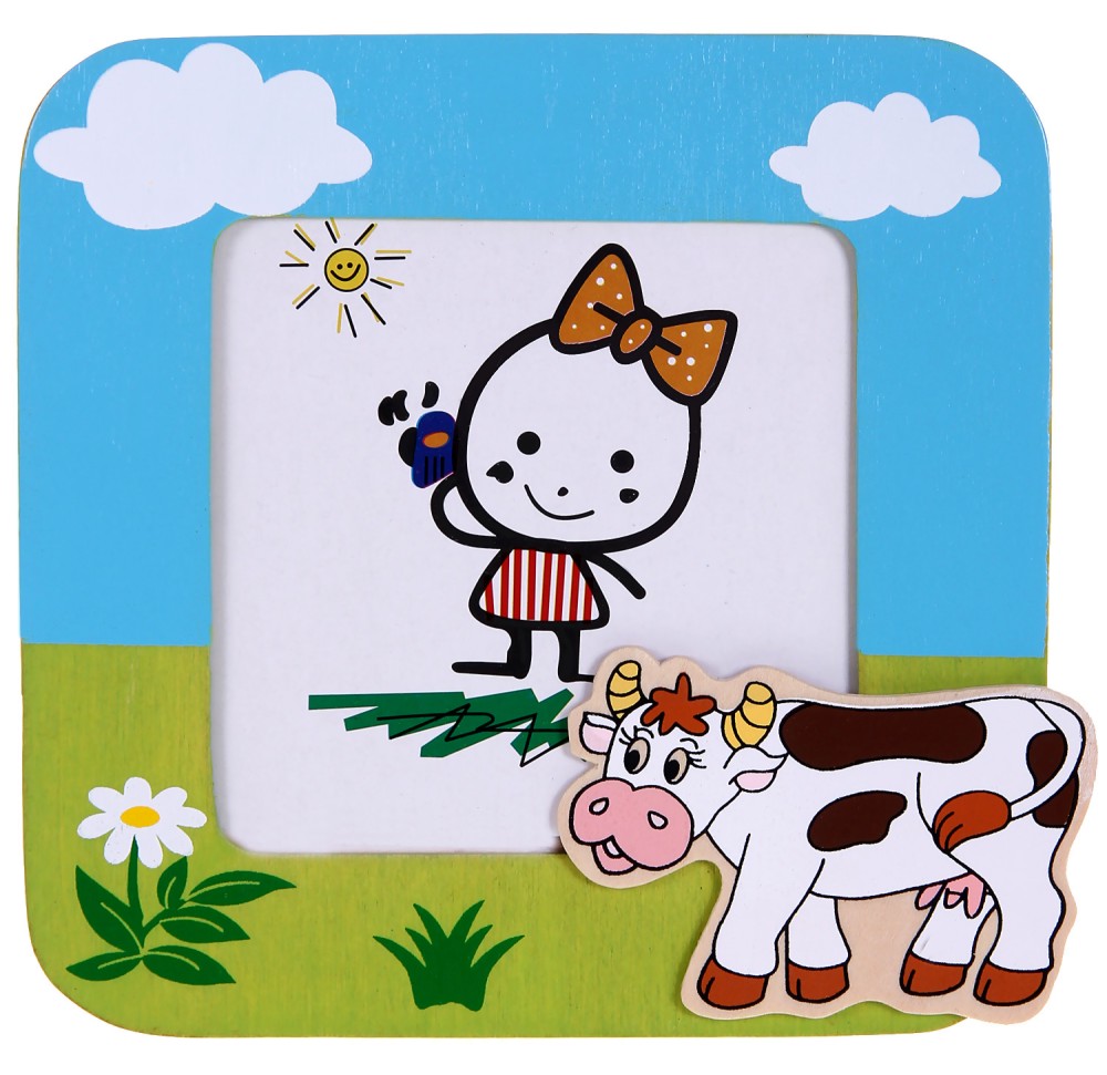 Дървена рамка за снимка Крава - Woodyland - детски аксесоар