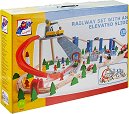 Дървено влакче с релси и писта Woodyland - От 130 части - играчка