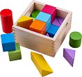 Дървени кубчета - Геометрични фигури - Детски образователен комплект в кутия - играчка