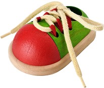 Дървена обувка - Образователна играчка за връзване - играчка