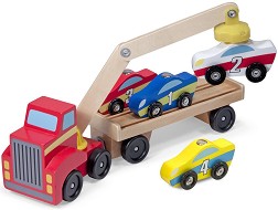 Репатриращ камион - Детски комплект с 4 дървени колички - играчка