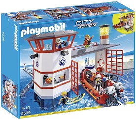Детски конструктор - Playmobil Брегова охрана с фар - От серията "City Action" - играчка