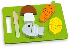 Нарежи обяда - Детски дървен комплект с ножче за рязане - играчка