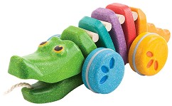 Танцуващ крокодил - Дъга - Дървена играчка за дърпане - играчка