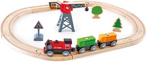 Товарен влак с релси и аксесоари HaPe - Дървен комплект за игра - играчка