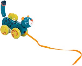 Пантерата Зимба - Дървена играчка за дърпане от серията "Dans la jungle" - играчка