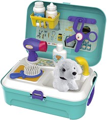 Салон за домашни любимци - Детски комплект с аксесоари в куфарче - играчка