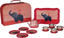 Чаен сервиз в куфарче - Слонче - Детски метален комплект за игра - играчка