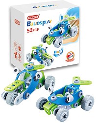 Детски конструктор - Мотор и бъги 2 в 1 - Комплект от 52 елемента от серията "Build and Play" - играчка
