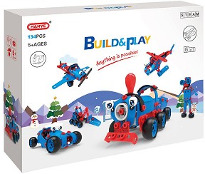 Детски конструктор - 6 в 1 - Комплект от 134 елемента от серията "Build and Play" - играчка